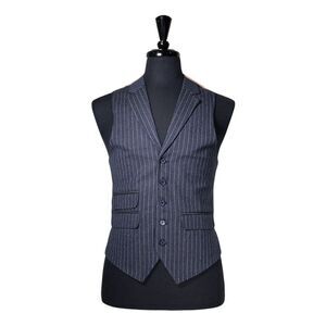 Mens Vest 40R Blue Wool Herringbone Pinstripe Waistcoat Formal Casual Wedding